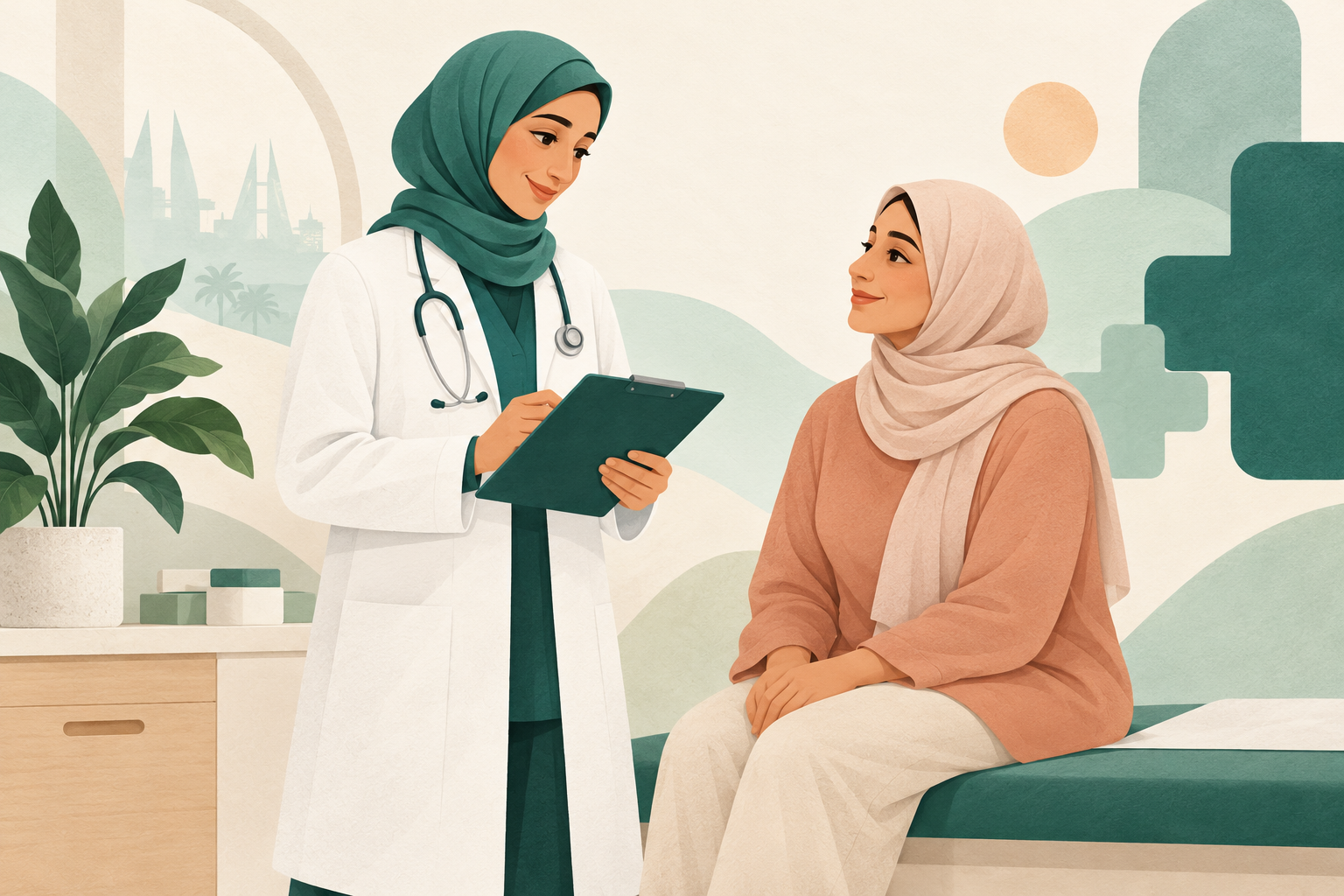 Illustration of a doctor speaking with a patient